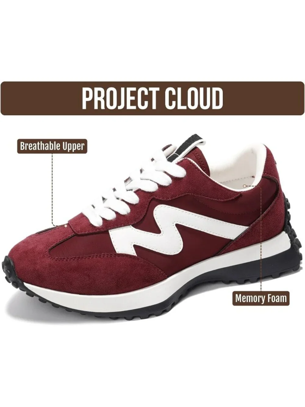Women's Burgundy Lightweight Non Slip Mesh Breathable Casual Canvas Sneakers